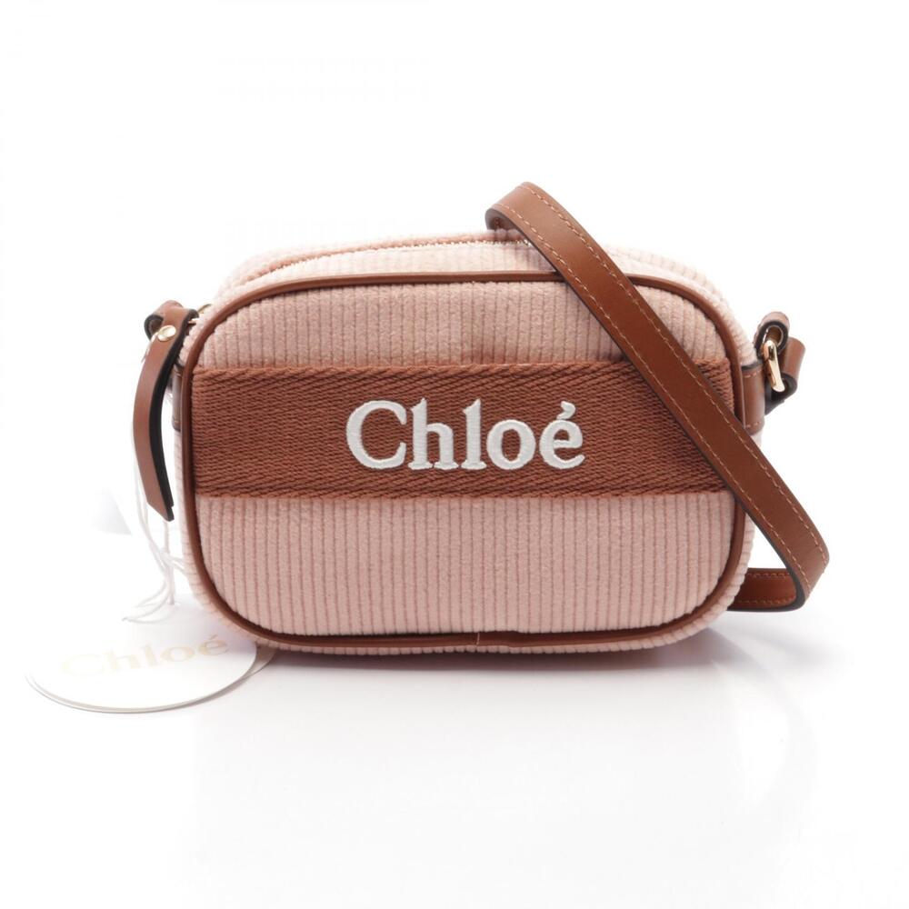 Chloe Shoulder Bag Leather Canvas Corduroy Pink Brown